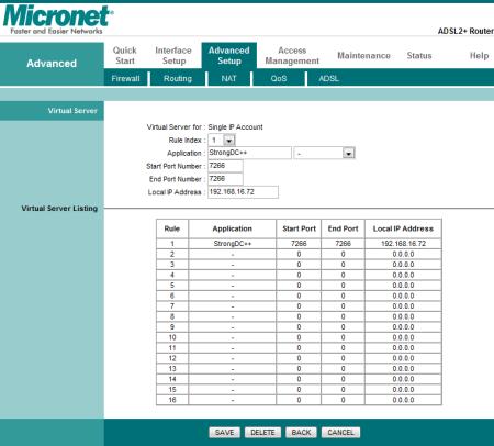 Micronet ADSL2+ router administration